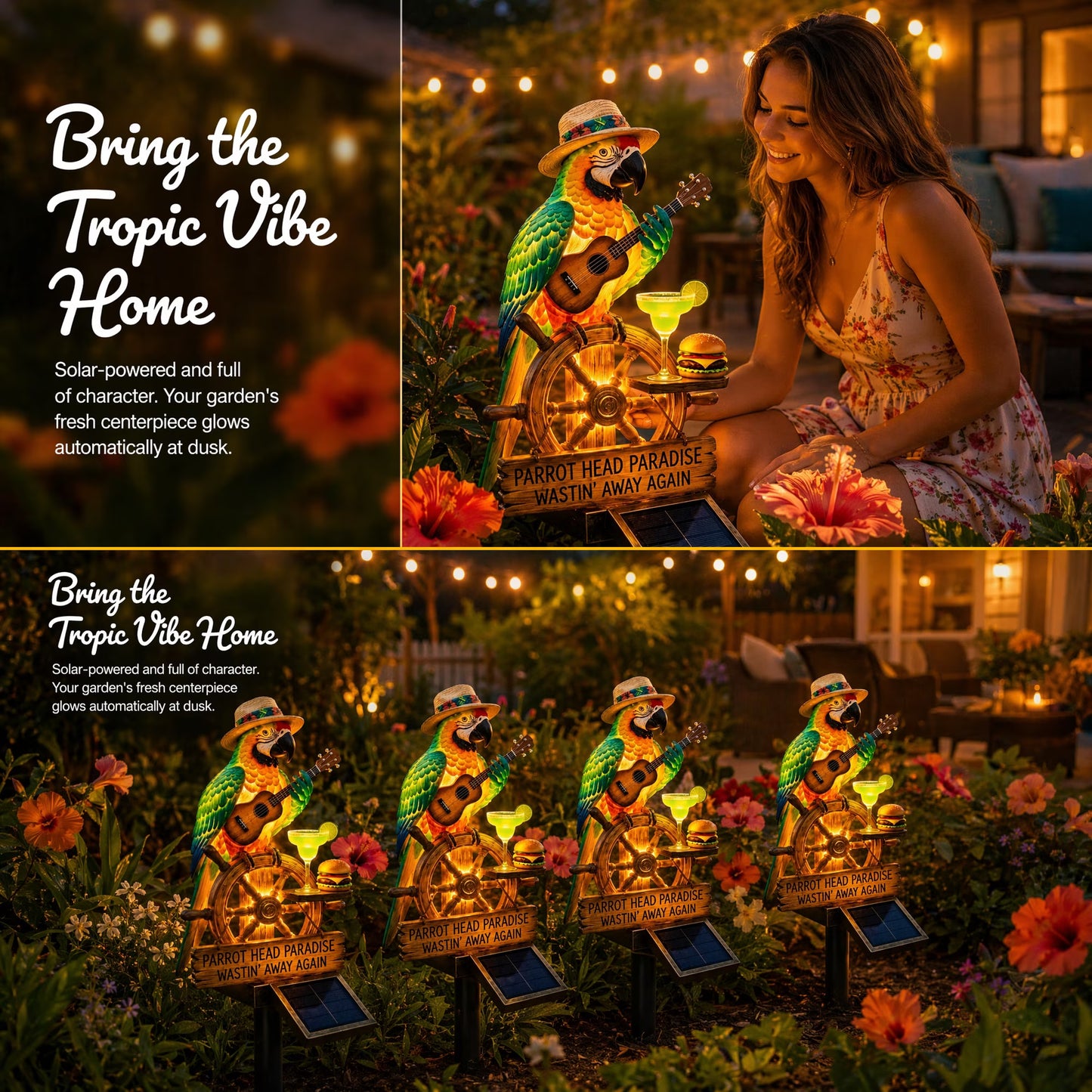 🔥Hot Sale 49% off 🌴 Solar Parrot Statue Light – Hawaiian Luau Tropical Garden Decor