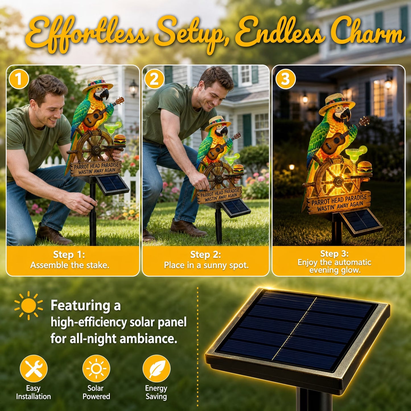 🔥Hot Sale 49% off 🌴 Solar Parrot Statue Light – Hawaiian Luau Tropical Garden Decor