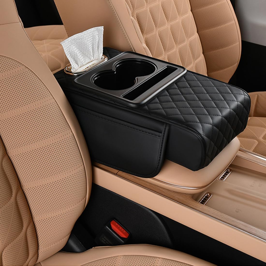 🚗5-in-1 car armrest pad with 2 storage pockets | cup holder | tissue box slot | phone slot