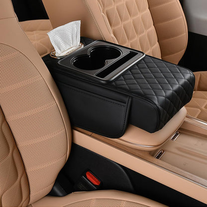 🚗5-in-1 car armrest pad with 2 storage pockets | cup holder | tissue box slot | phone slot